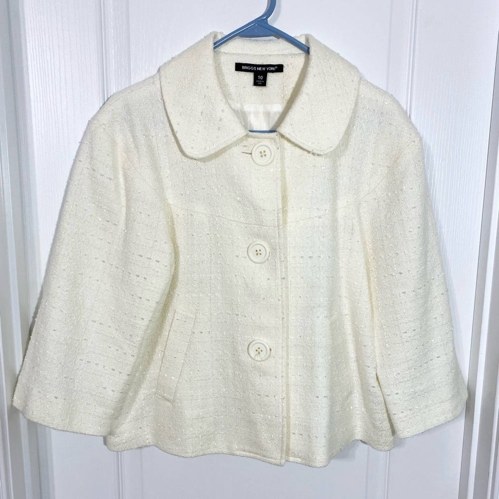 Y2K Briggs NY Shimmery Boucle Swing Coat Jacket USA MADE Cream Size 10